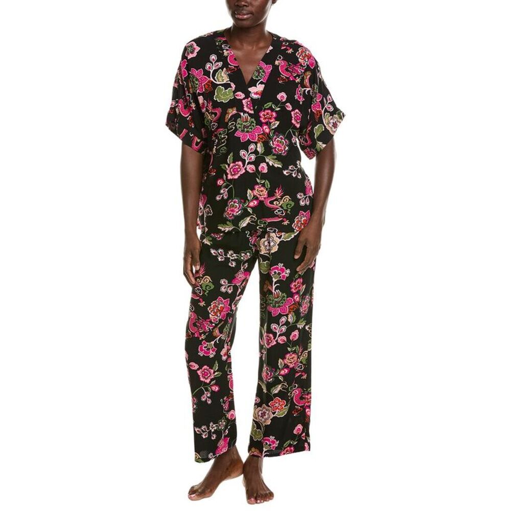 N Natori Womens 2Pc Fleur Dragon Printed Challis Pajama Set, Black